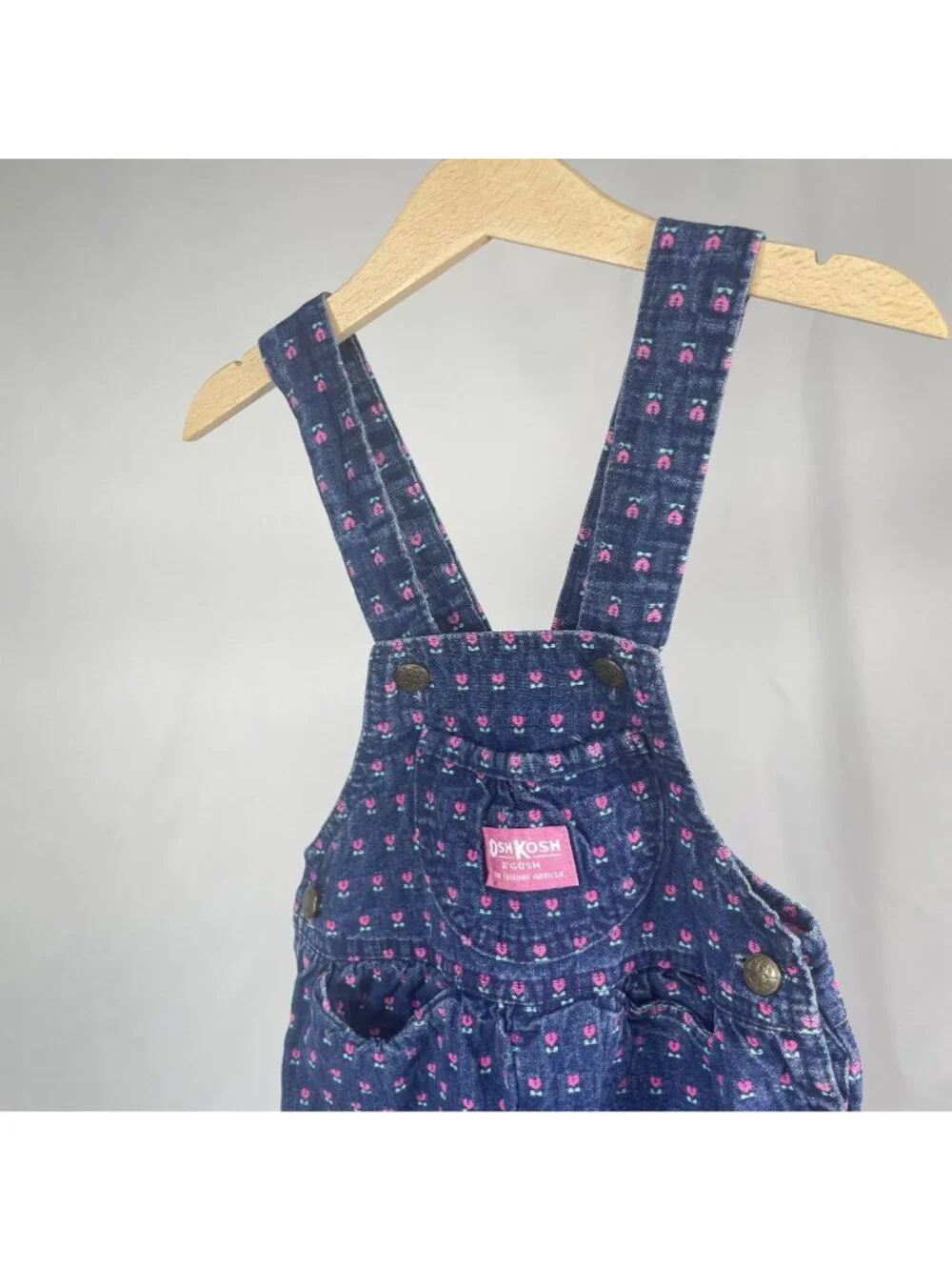 Vintage Oshkosh Girls Tulip Floral Embroidered Dark Wash Denim Overalls 4